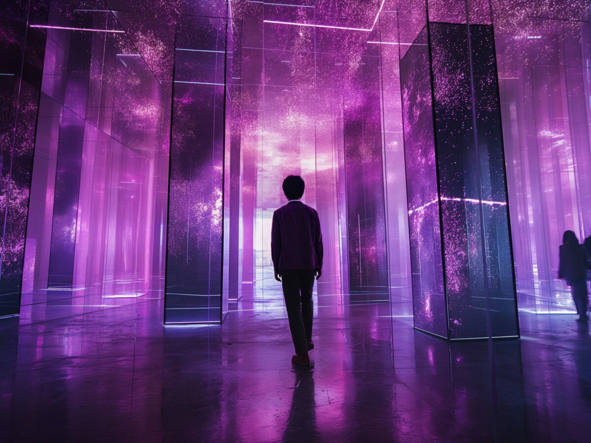 Personne marchant dans une salle immersive