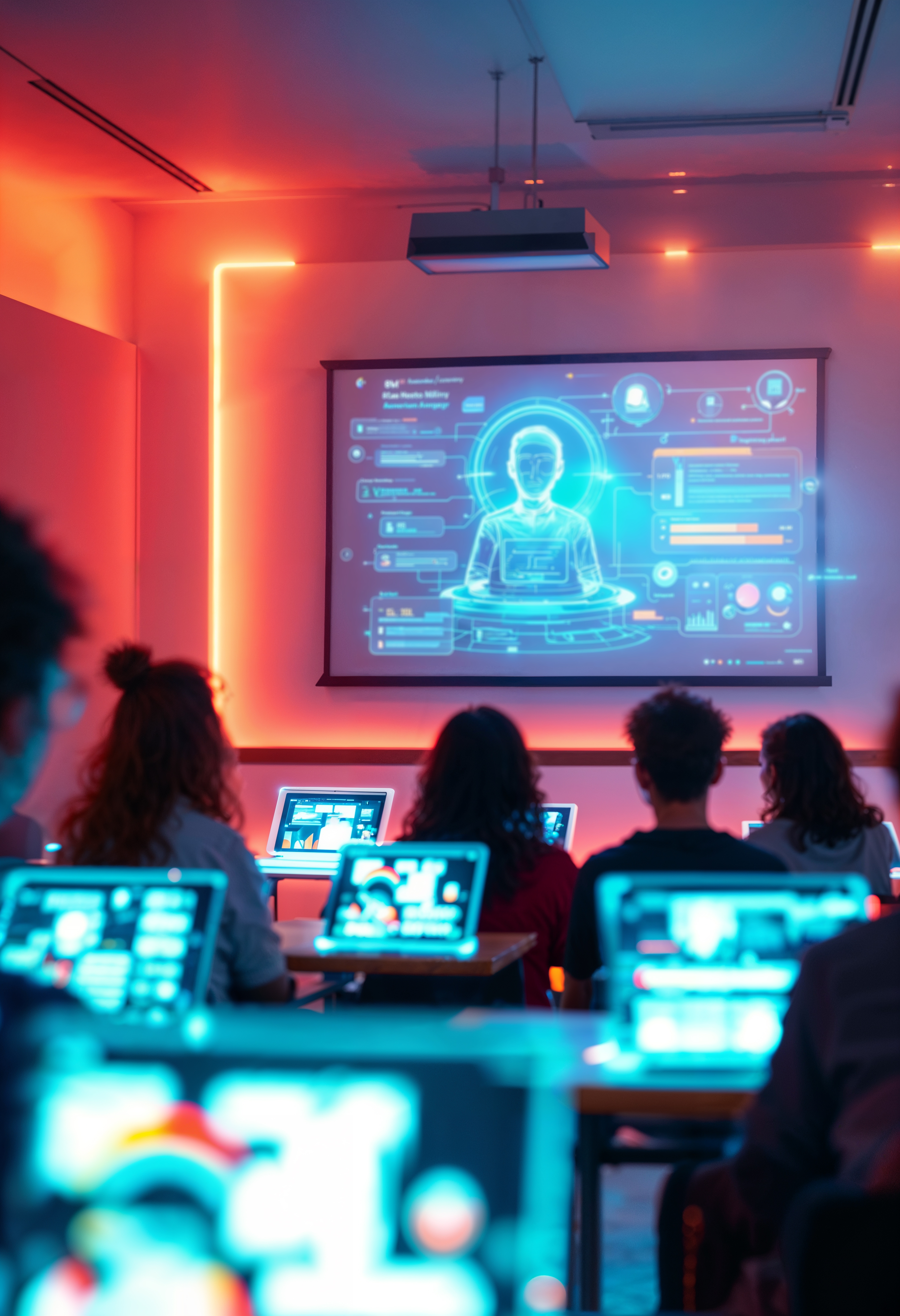 Etudiant dans une salle écoutant un cours sur l'IA